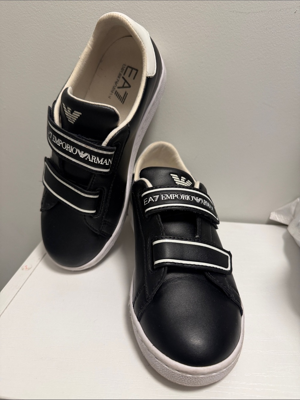 Emporio Armani Kids Black and White Velcro Sneakers